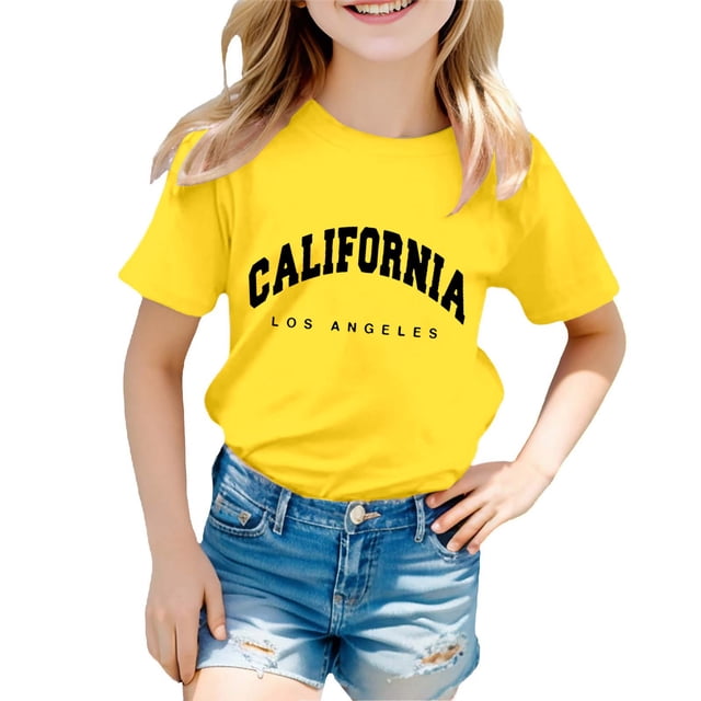 AJIWYH Chemises à Manches Courtes pour Filles, T-Shirt à Manches Courtes Ample à Col Rond Imprimé Décontracté Mode pour Garçons et Filles, Polos à Manches Courtes pour Filles de 7-8 Ans, Jaune