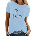 thumbnail image 1 of TSADFHJI Hauts Mignons pour Femmes Été Femmes Printemps Été Chats Imprimés Manches Courtes Col Rond T-Shirt Haut m Bleu, 1 of 5