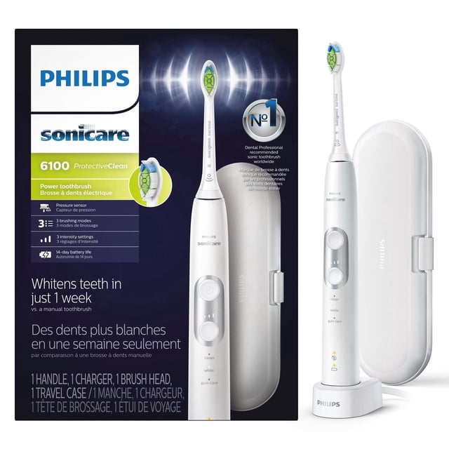Philips Sonicare Protectiveclean 6100 Rechargeable Toothbrush, 3 modes, 3 intensities, Black, HX6870