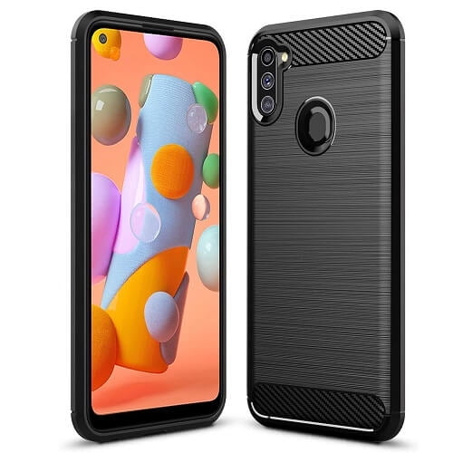 Samsung Galaxy A11 Shockproof Case Heavy Duty Rugged Bumper Anti Knock Phone Back Cover (Black)