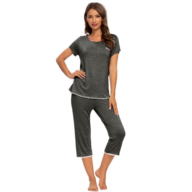 MINTLIMIT Ensembles de Pyjama Unis pour Femmes, Hauts à Manches Courtes et Pantalons Capri
