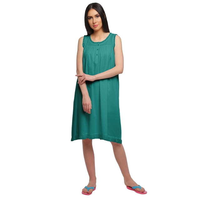 Moomaya Solid Sleeveless Nightdress For Ladies Button Placket Nightwear