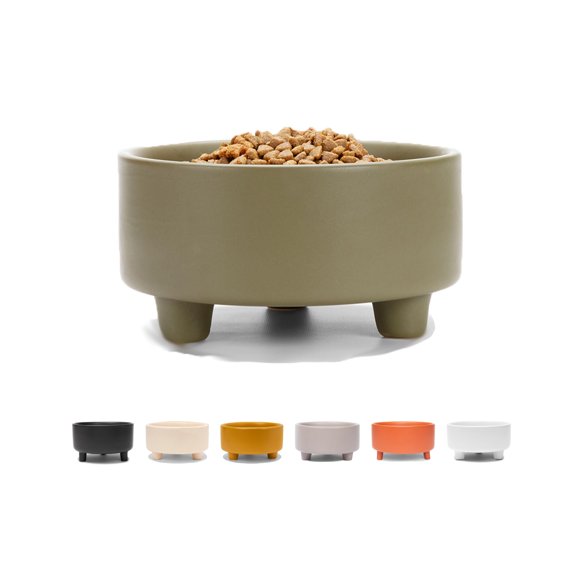 Waggo Bol pour Chien en Céramique pour Petites, Moyennes et Grandes Races - Plat de Nourriture et d'Eau pour Animaux Lourd et Durable, Lavable au Lave-Vaisselle, Moderne, Mangeoire Surélevée (Olive, Grand)