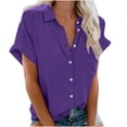 thumbnail image 1 of Timegard Womens Tops Button down Short Sleeve Lapel V-Neck Top Summer Casual Shirts with Pockets Blouse, 1 of 5