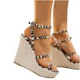 thumbnail image 4 of Sandales pour Femmes Plates Été Sandales pour Femmes Compensées Dame Décontractées à Enfiler à Bride Croisée Corde Tressée Chaussures Sandales Compensées Confortables pour Femmes en Liquidation, 4 of 4