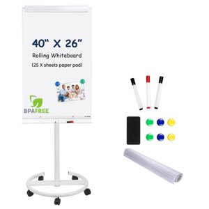 TSJ OFFICE Tableau blanc mobile debout - 40 x 26 Inches Sry Effase Magnetic White Board avec Stand Flipchart Easel Hauteur réglable