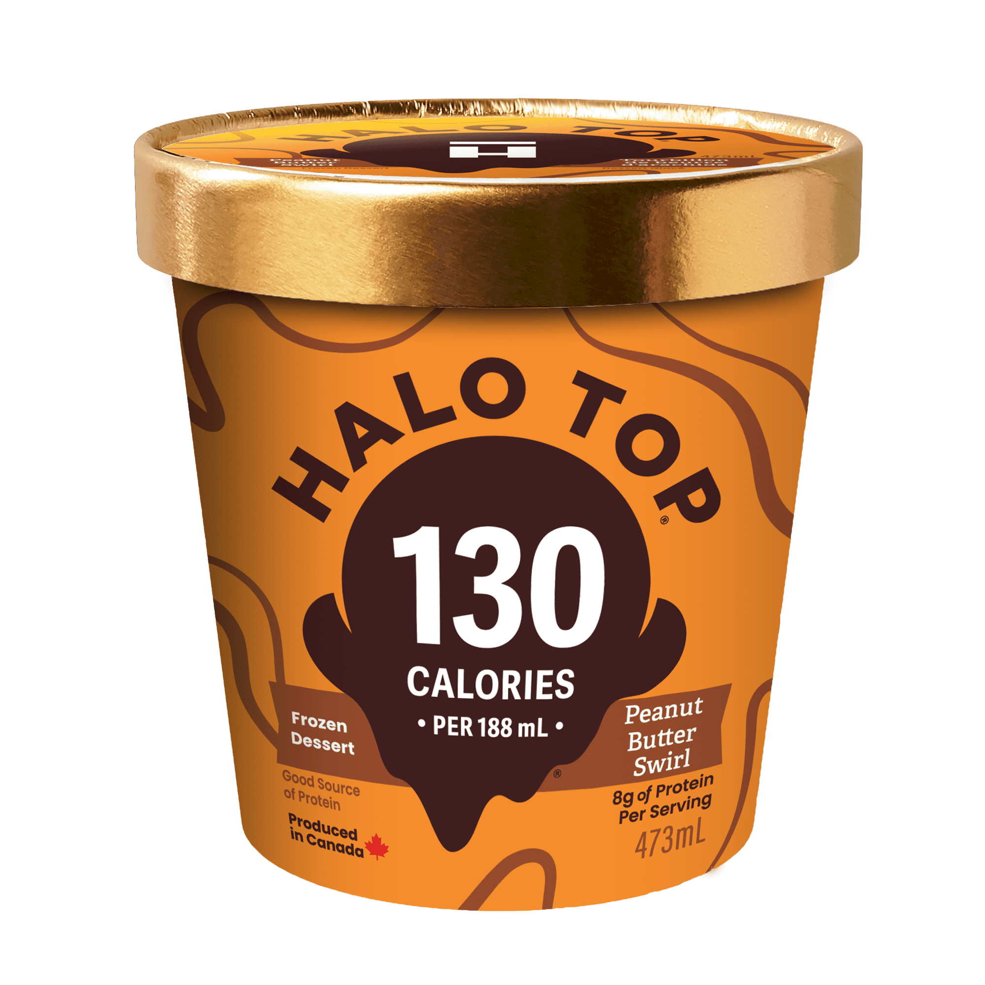 Halo Top Peanut Butter Swirl Frozen Dessert, Low Calorie, High Protein, 473 mL Tub, Peanut Butter Swirl