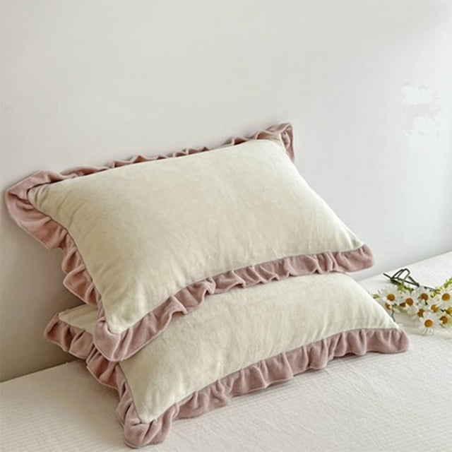 EGNMCR Ruffle Fall And Winter Thickened Milk Flannel Pillowcase Warm Pillowcase Cotton Pillowcase
