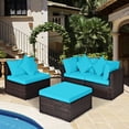 thumbnail image 3 of Patiojoy 4-Piece Outdoor Rattan Sofa Set Sectional Conversation Couch Ottoman Turquoise, 3 of 6