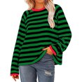 thumbnail image 4 of Hauts pour Femmes à Rayures Col Ras du Cou Manches Longues T-Shirts à Blocs de Couleur Automne Décontracté Ample Confortable Blouse, 4 of 5