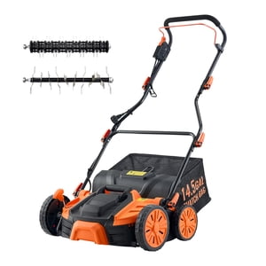 KFFKFF 2-in-1 Dethatcher électrique et Scarifier, 16-Inch 15 Amplificateur, Corded Lawn Dethatcher avec sac de collection de 14,5-Gallon Thatch