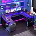 thumbnail image 2 of U Shaped Desk, 126 Inch Gaming Desk with Monitor Stand and LED Lights, Reversible Shaped Large Computer Desk with Power Outlets, Large Corner Office Desk with Storage Bag and Hooks, 2 of 7