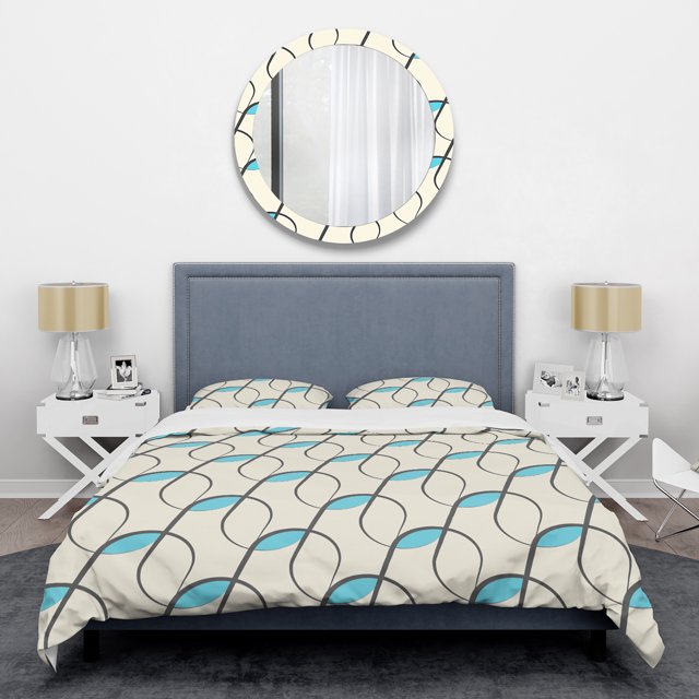 Designart « Motif Géométrique Rétro Abstrait Minimal I » Ensemble de Housse de Couette Style Mi-Siècle