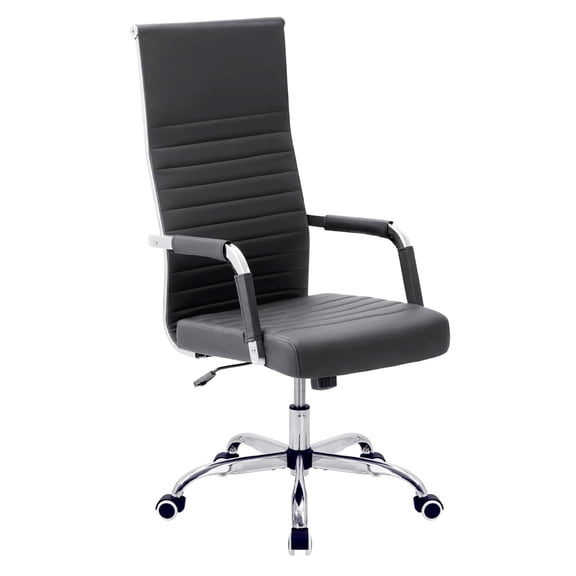 Leather Office Chair, High back Ribbed Executive Modern Conference Room Chairs with Arms Task Chair Adjustable Swivel Chair for Home Office, Black