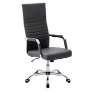 Leather Office Chair, High back Ribbed Executive Modern Conference Room Chairs with Arms Task Chair Adjustable Swivel Chair for Home Office, Black