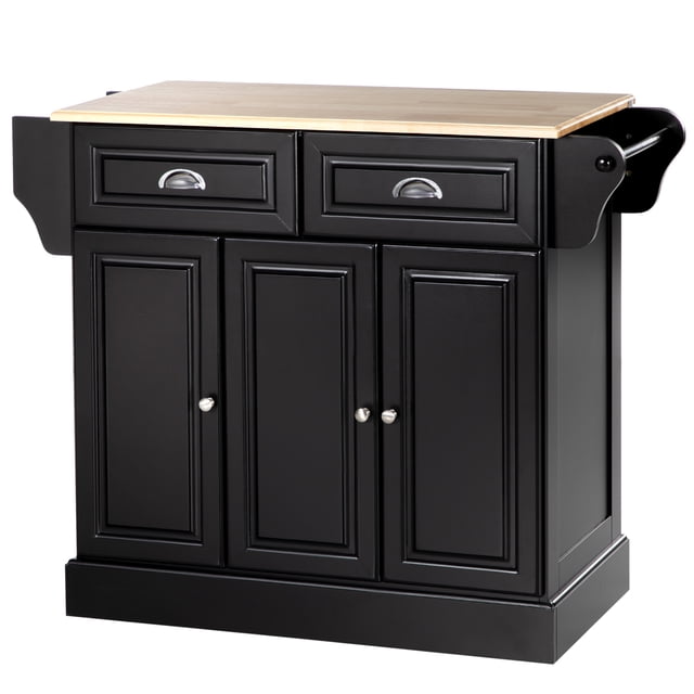 HOMCOM Kitchen Island avec Dessus en Bois de Caoutchouc Chariot de Service de Cuisine Roulant