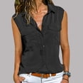 thumbnail image 2 of Leutsin Femmes Décontracté Uni Sans Manches Col Rabattu Poches Boutons Chemise Hauts, 2 of 3