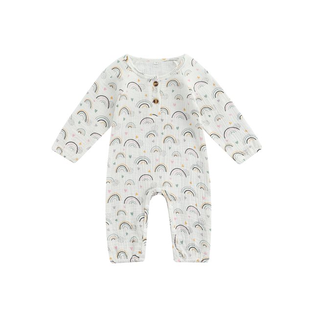 Kmbangi Baby Rainbow Romper Long Sleeve Pants Buttoned Crotch Bodysuit