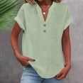 thumbnail image 3 of QIPOPIQ Womens Tshirts V Neck Short Sleeve Buttons Tops Tee Solid Color Blouse Loose Fit Clearance, 3 of 7