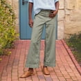 thumbnail image 2 of Women's Linen Pants - High Waisted Flare Wide Leg Capri Work Pants with Pockets, 2 of 6