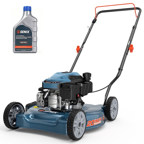 SENIX LSPG-L4 20" 144cc 4-Cycle Gas Powered Push Walk-Behind Lawn Mower, Side Discharge, Steel Deck