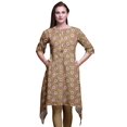 thumbnail image 1 of Bimba Kurti Asymétrique Imprimée Florale Brun Gerbera et Anémone pour Femmes Robe d'Été Indienne Tunique Grande, 1 of 6