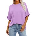 thumbnail image 1 of Yuyuzo Femmes d'Été Col Rond Demi-Manches Justaucorps Chemises Décontractées Couleur Unie T-Shirt Basiques, 1 of 7