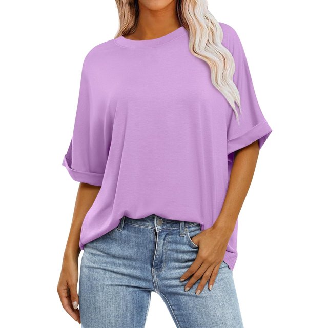 Yuyuzo Femmes d'Été Col Rond Demi-Manches Justaucorps Chemises Décontractées Couleur Unie T-Shirt Basiques