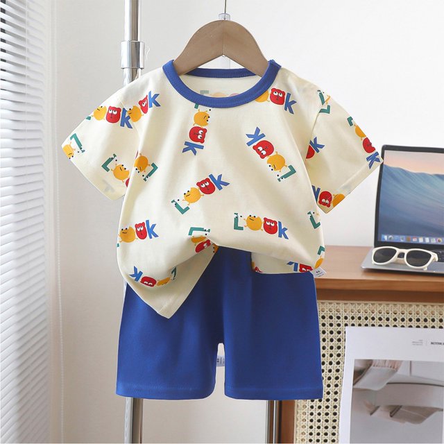 LSLJS Bébé Été Mignon Imprimé Col Rond Manches Courtes Shorts Ensemble Vêtements d'Été Vêtements pour Enfants à la Mode 2024