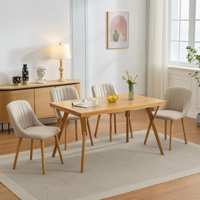 GloryStar 4-Piece Dining Chair Set, Linen Upholstered with High Curved Backrest, Removable Cushions, and Durable Rubberwood Legs for Kitchen or Dining Room