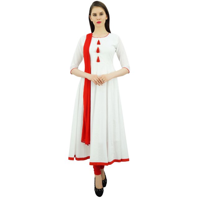 Atasi Robe en Coton Ethnique Indienne Anarkali Blanche de Designer pour Femme Salwar Ensemble-4