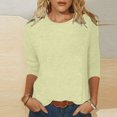 thumbnail image 1 of CHUANK T-Shirt Ajusté à Col Rond Mignon pour Femmes, Décontracté, Mi-Long, Manches 3/4, Blouse Extensible, Basique, Uni, Hauts, 1 of 5