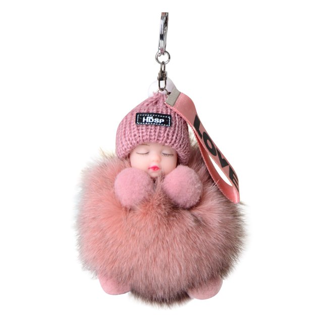 Kcodviy Sleeping for Babies Suitable Thin Key Rings Pendants Car Keychain Women Holder Pompon with Sleeping Furry Womens Slim Wallet Keychains Or Keychains