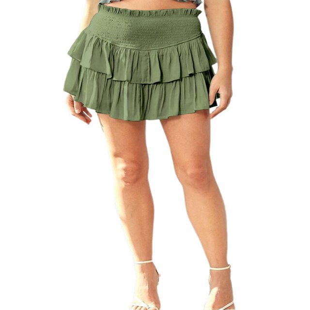 Jupe Patineuse Plissée pour Femmes Taille Haute à Volants Mini Jupes