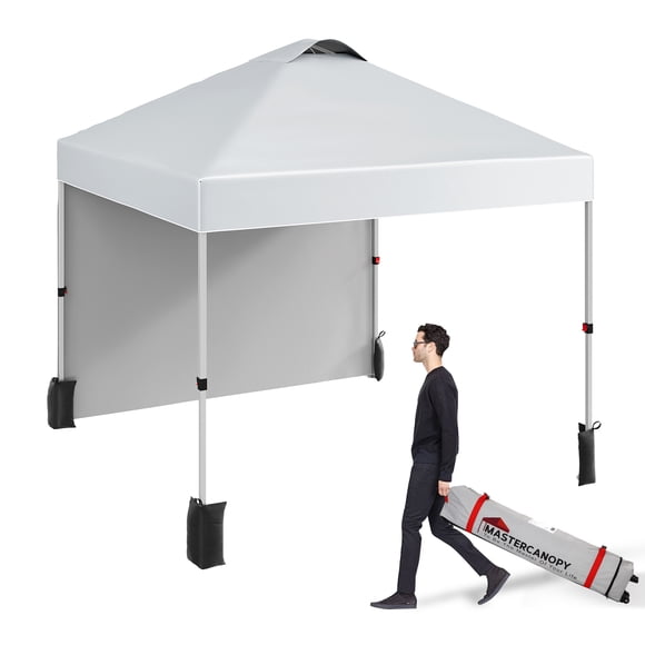 Canopy Tent 10x10 Ft, Pop Up Tent Canopy with 1 Sidewall & Vented Top, 50+ UV Protuction, Instant Outdoor Tent with Patented Center Lock, Adjustable Legs, Wheeled Carry Bag, White