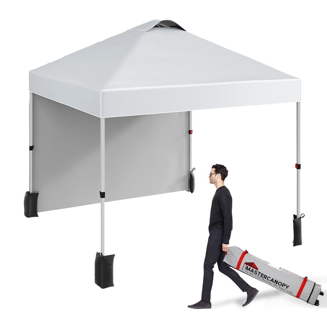 Canopy Tent 10x10 Ft, Pop Up Tent Canopy with 1 Sidewall & Vented Top, 50+ UV Protuction, Instant Outdoor Tent with Patented Center Lock, Adjustable Legs, Wheeled Carry Bag, White