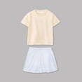 thumbnail image 2 of Cheerleading Performance Dress for Girls, 2-Piece Short Sleeve T-shirt and Elastic Waist Skirt Set, Solid Color, Stretch Polyester Spandex Blend, Round Neck, Casual Style, For Ages, 2 of 5