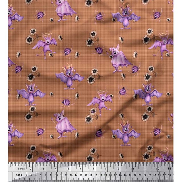 Soimoi Modal Satin Fabric Check,Spider & Bat Kids Print Fabric by The Yard 42 Inch Wide
