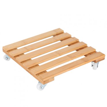 Fyydes Bamboo Movable Potted Plant Flower Shelf Storage Rack Tray with Wheels for Outdoor Patio Garden,Moving Flower Stand,Plant Stand with Wheels