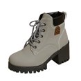 thumbnail image 4 of Platform Combat Boots for Women Trendy Leather Waterproof Non Slip Chunky High Heel Riding Ankle Booties, 4 of 5