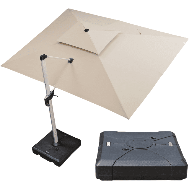 PURPLE LEAF 10 x 13FT Deluxe Rectangular Patio Umbrella with Base, Large Offset Cantilever Umbrella with 360° Rotation, Beige