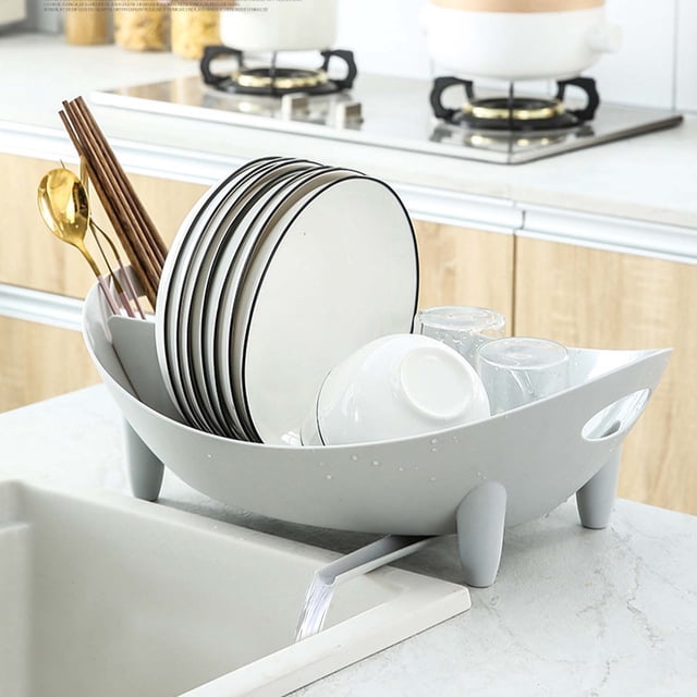 Dvkptbk Dish Drying Rack with Drainboard Dish Drainers for Kitchen Counter with Sink Spout Dish Strainers with Utensil Draining Bowl Rack Storage & Organization