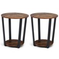 thumbnail image 1 of Patiojoy Ensemble de 2 Tables d'Appoint Industrielles Rondes à 2 Niveaux Table d'Appoint en Métal pour Sofa avec Tablette de Rangement Brun, 1 of 9