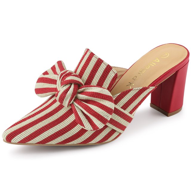BLISSFUL STEP Mules à Talon Bloc à Rayures avec Nœud pour Femmes