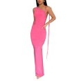 thumbnail image 2 of Robe Longue Moulante d'Été pour Femmes, Couleur Unie, Épaule Oblique, Cordon de Serrage, Dos Nu, Détails Froncés, 2 of 9