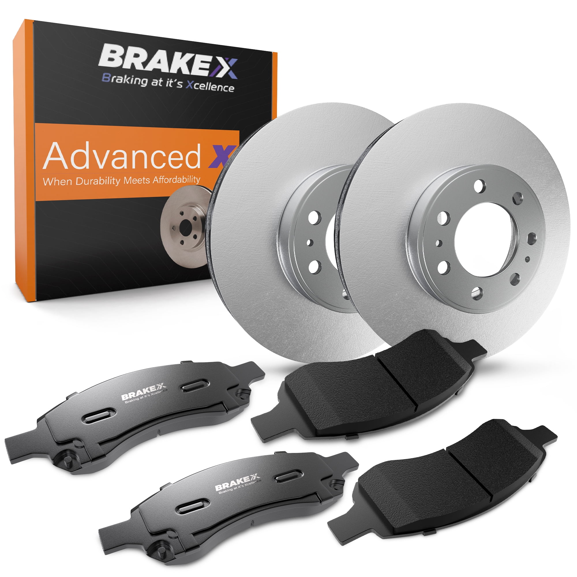 [Rear] Brake X GEOMET Coated Replacement Disc Rotors and Premium Ceramic Brake Pads Kit | 6 Piece Set | For 2016 GMC Acadia 3.6