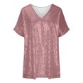 thumbnail image 3 of UPPADA T-Shirts à Col en V Grande Taille pour Femmes, Chemisier à Paillettes Scintillantes Imprimé pour Dames, Manches Courtes, Col Ras du Cou, Hauts Mignons, 3 of 6