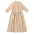 thumbnail image 4 of Robes Maxi en Coton et Lin pour Femmes, Robe Tunique à Boutons Col Ras du Cou Manches Longues Plissée Ligne a Fluide Longues Robes Robe Chandail pour Femmes Décontractée Kaki P, 4 of 9