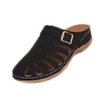 thumbnail image 2 of Jovati Sandales Compensées pour Femmes, Pantoufles à Bout Rond de Couleur Unie à Bout Fermé avec Boucle Dorée Ajustable, Matériau PU, Semelle Légère Rembourrée, Style Décontracté de Plage, 2 of 10