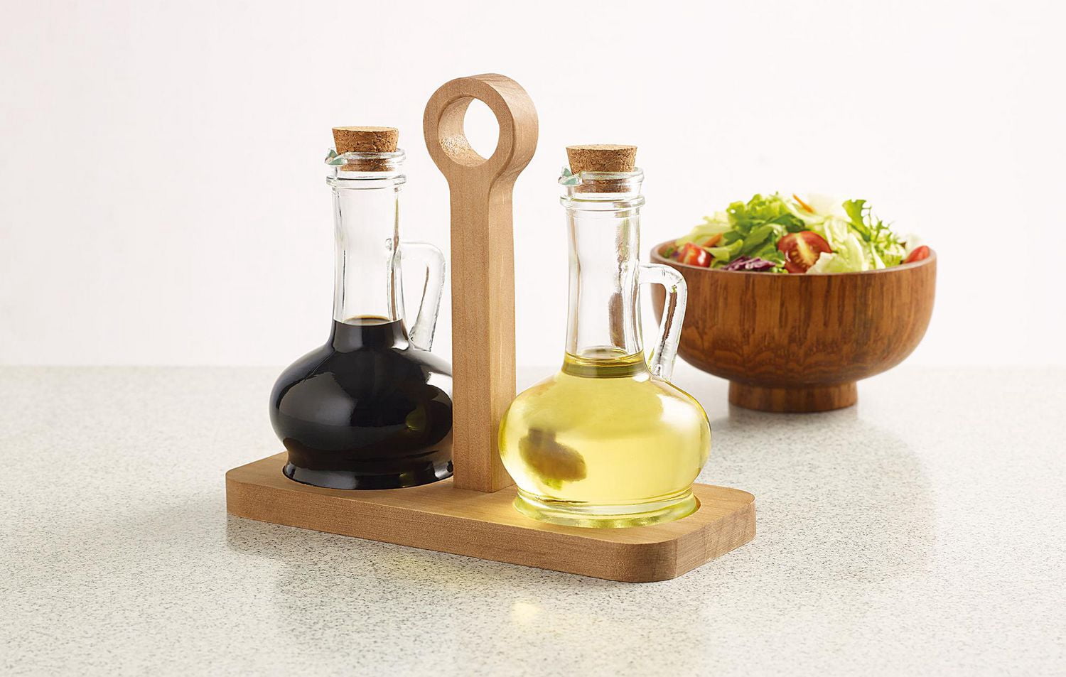 2PC Oil & Vinegar Set With Wood Tray